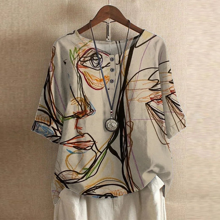 Vintage Floral Print Blouse in beige