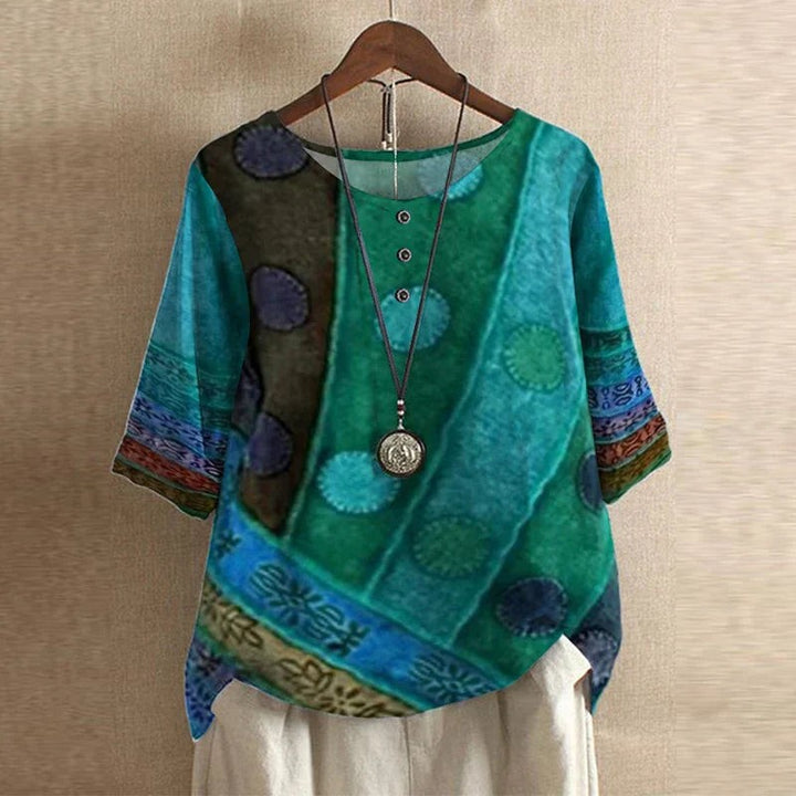 Vintage Floral Print Blouse in blue/green