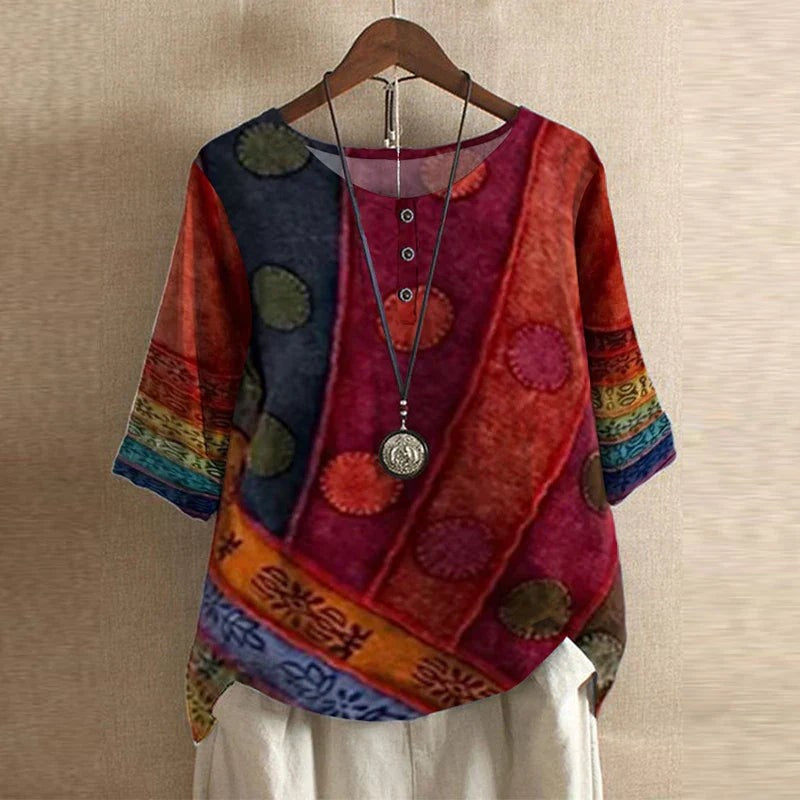Vintage Floral Print Blouse in red