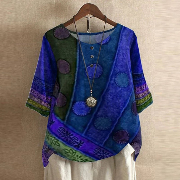 Vintage Floral Print Blouse in blue/violet