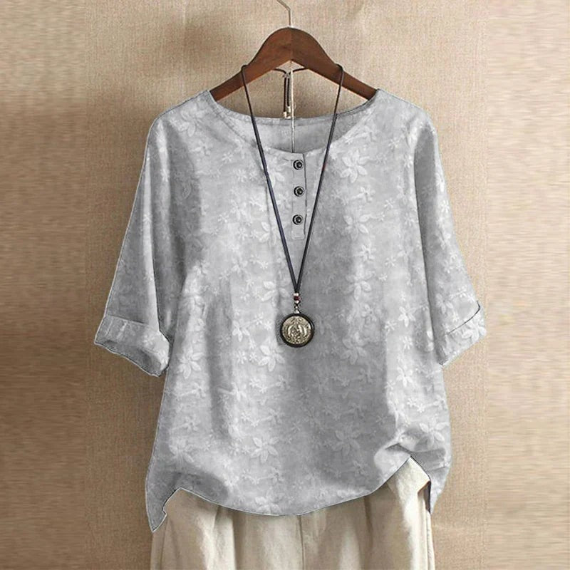 Vintage Floral Print Blouse in light grey