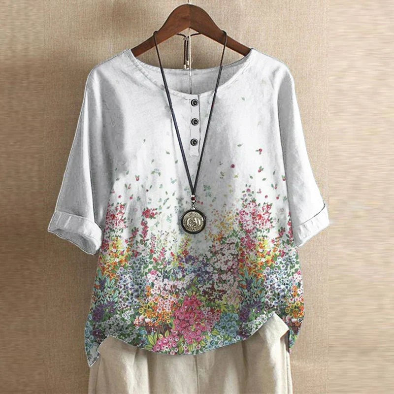 Vintage Floral Print Blouse in white a