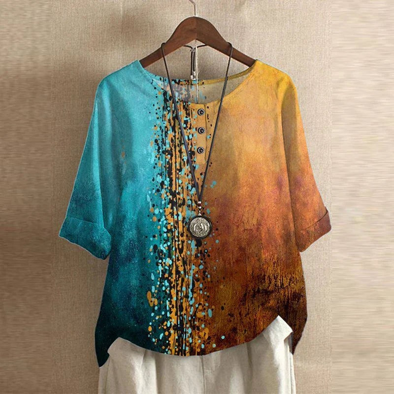 Vintage Floral Print Blouse in blue/orange