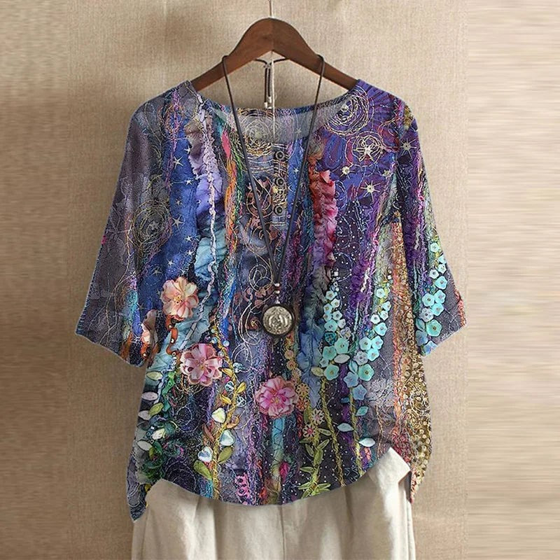 Vintage Floral Print Blouse in violet