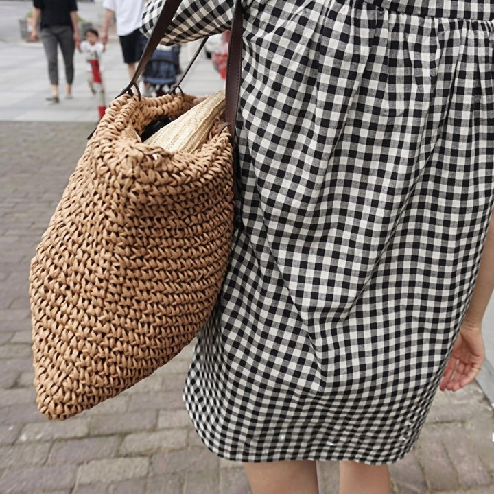 Evie – Large Woven Straw Beach Bag for Women with Tall Handle