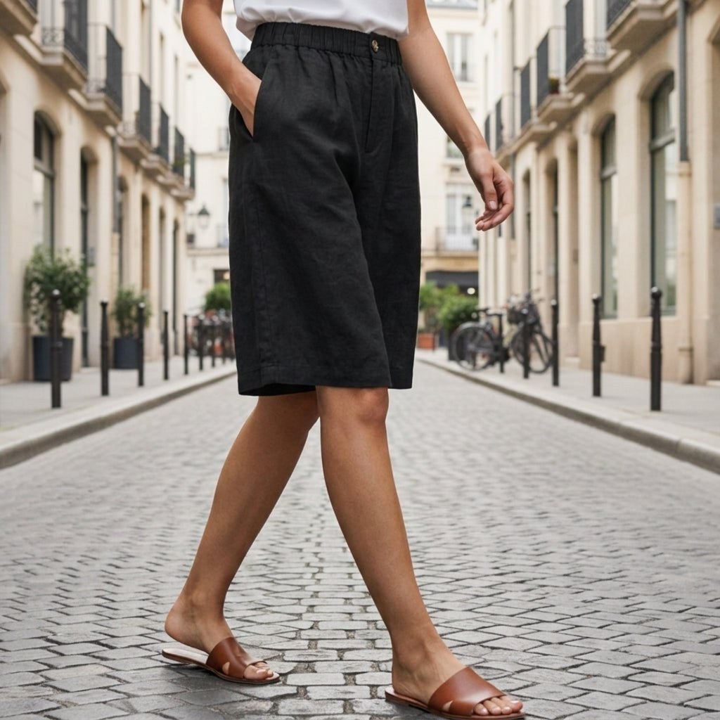 Farrah — Knee Length Linen Shorts (2), Avelony