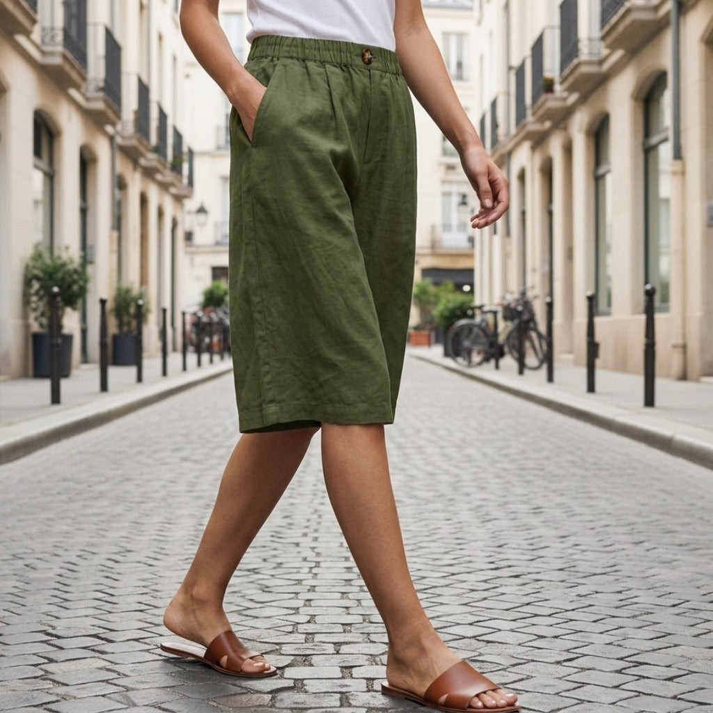 Farrah — Knee Length Linen Shorts (4), Avelony