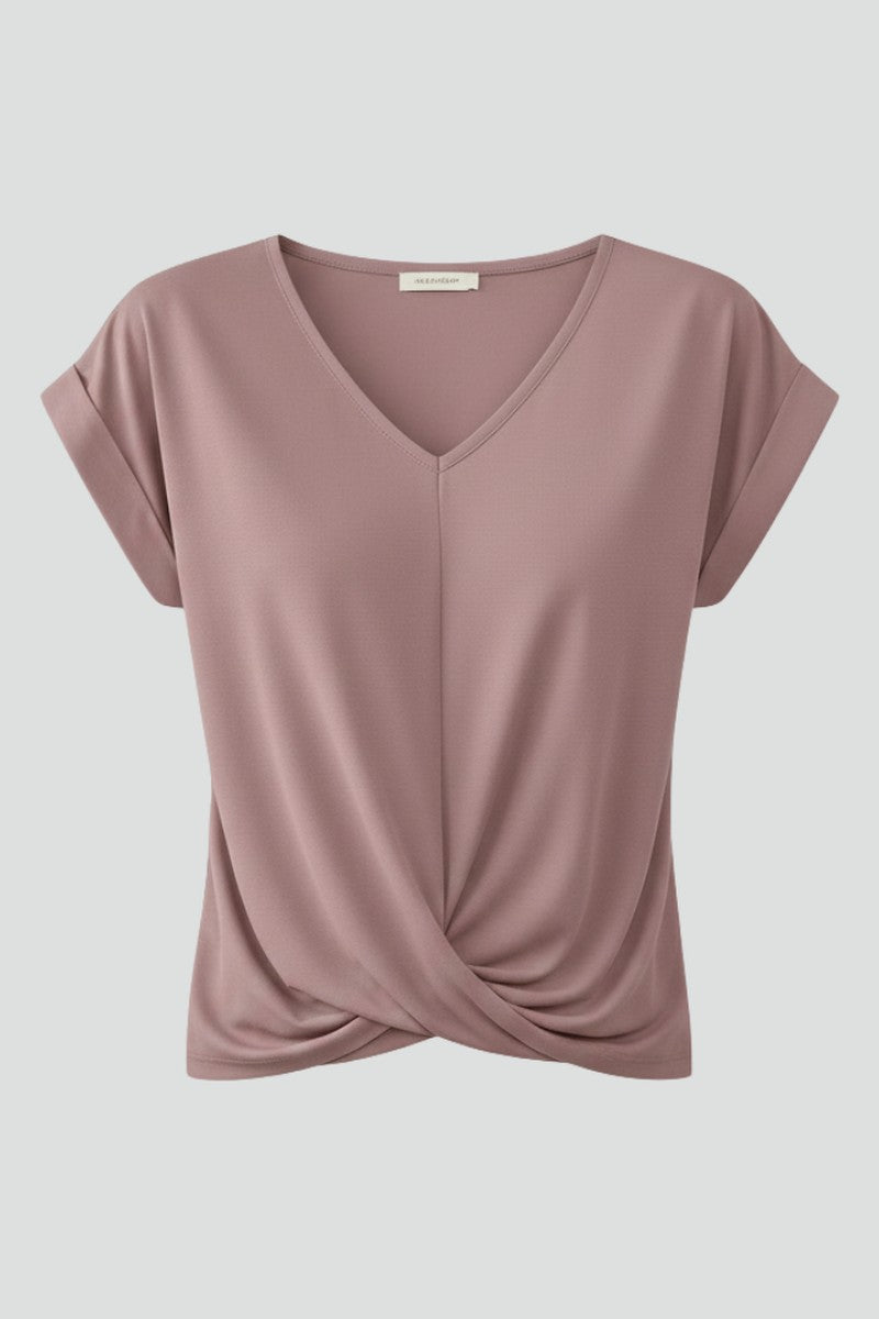 V Neck Blouse with Short Sleeves