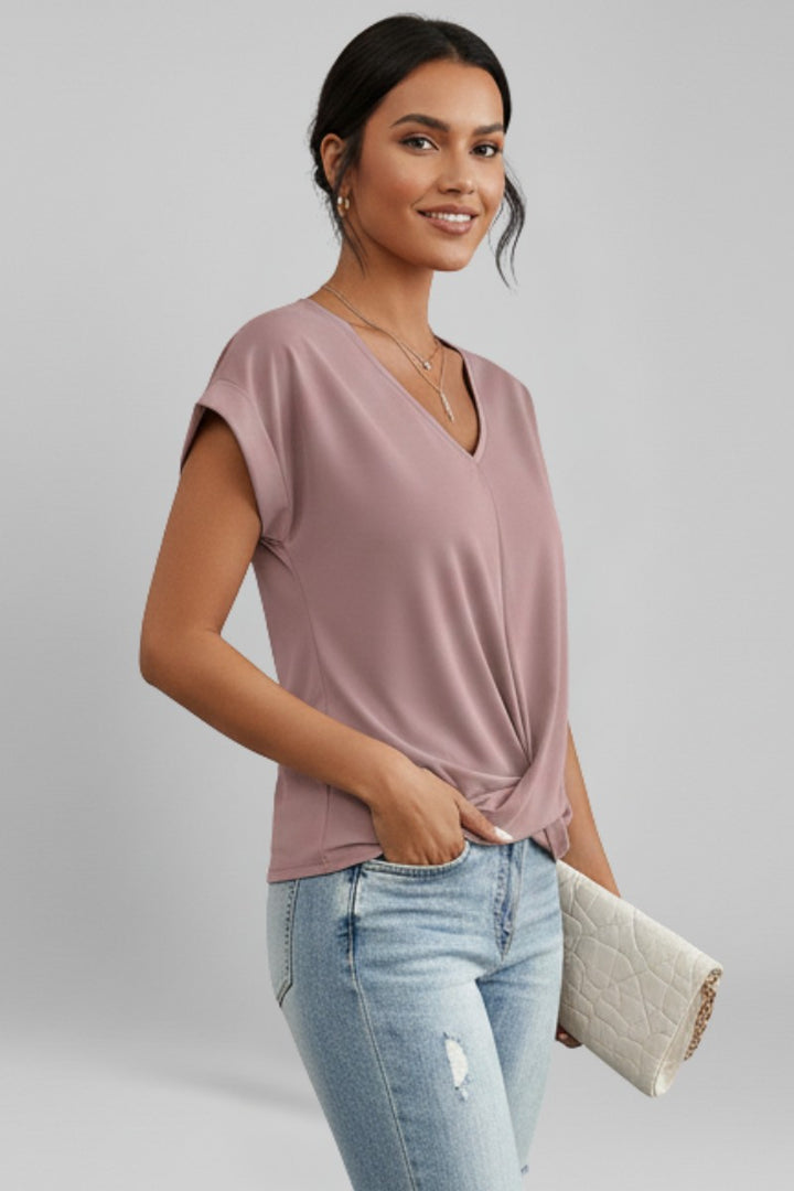 V Neck Blouse with Short Sleeves