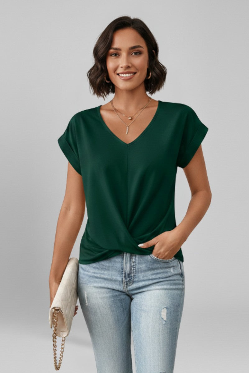 V Neck Blouse with Short Sleeves in green