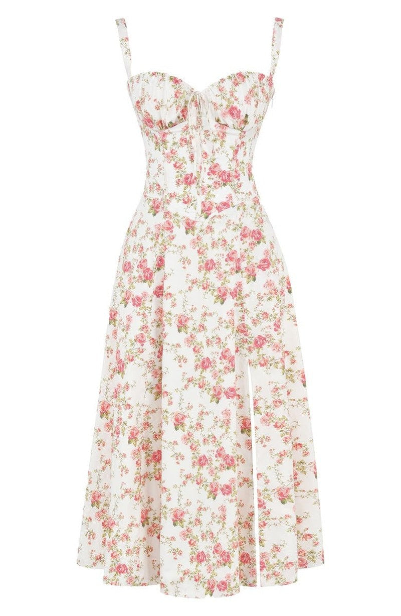 Yara — Floral Bustier Midi Dress for Women