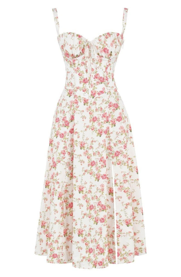 Yara — Floral Bustier Midi Dress for Women