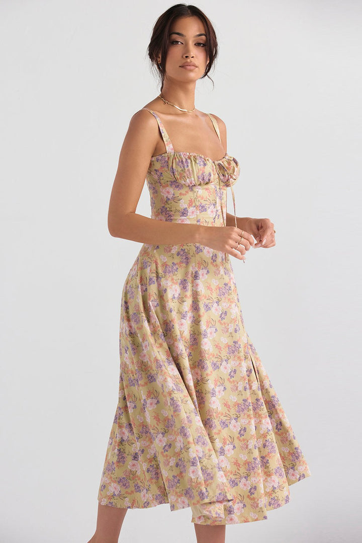 Yara — Floral Bustier Midi Dress for Women
