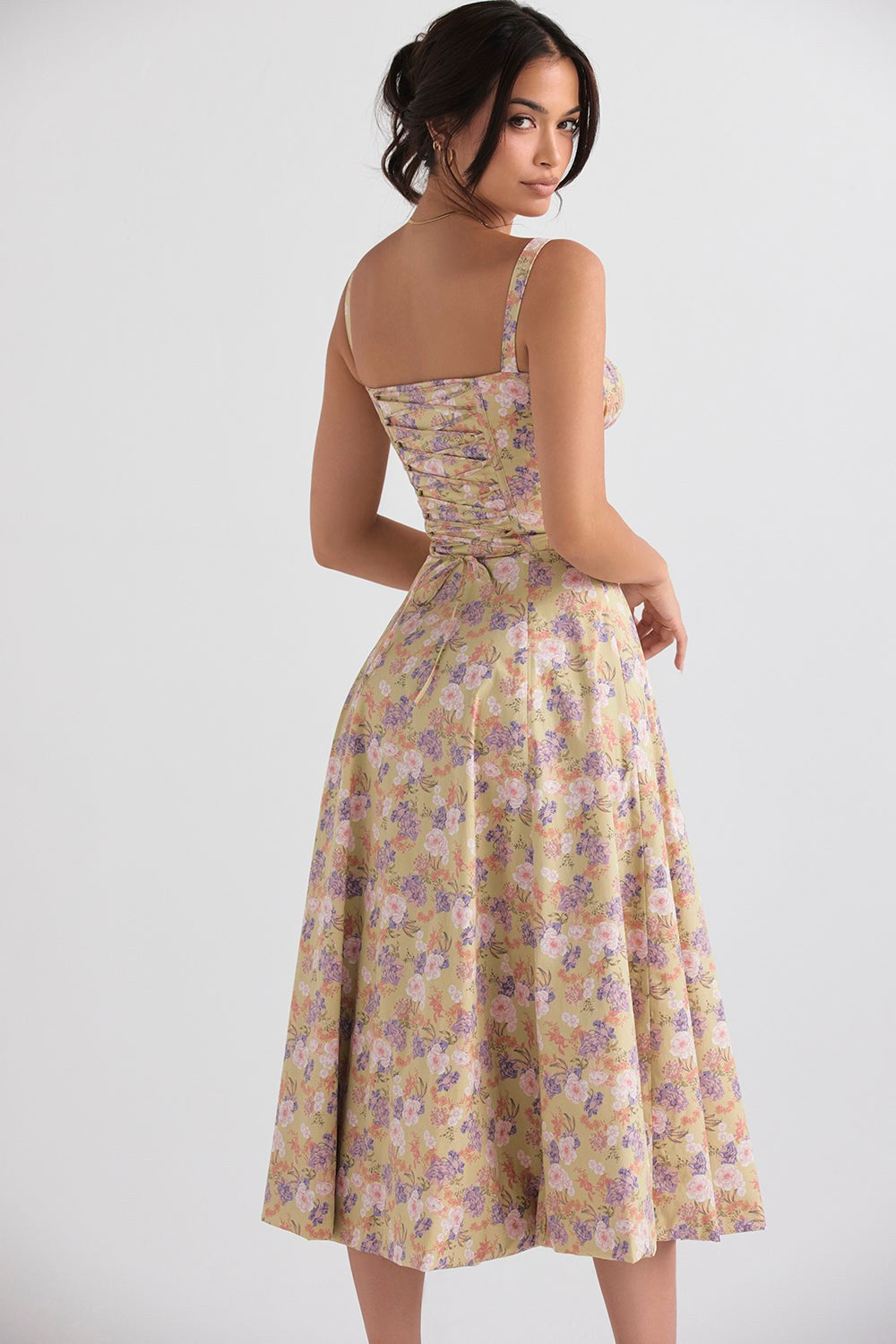 Yara — Floral Bustier Midi Dress for Women