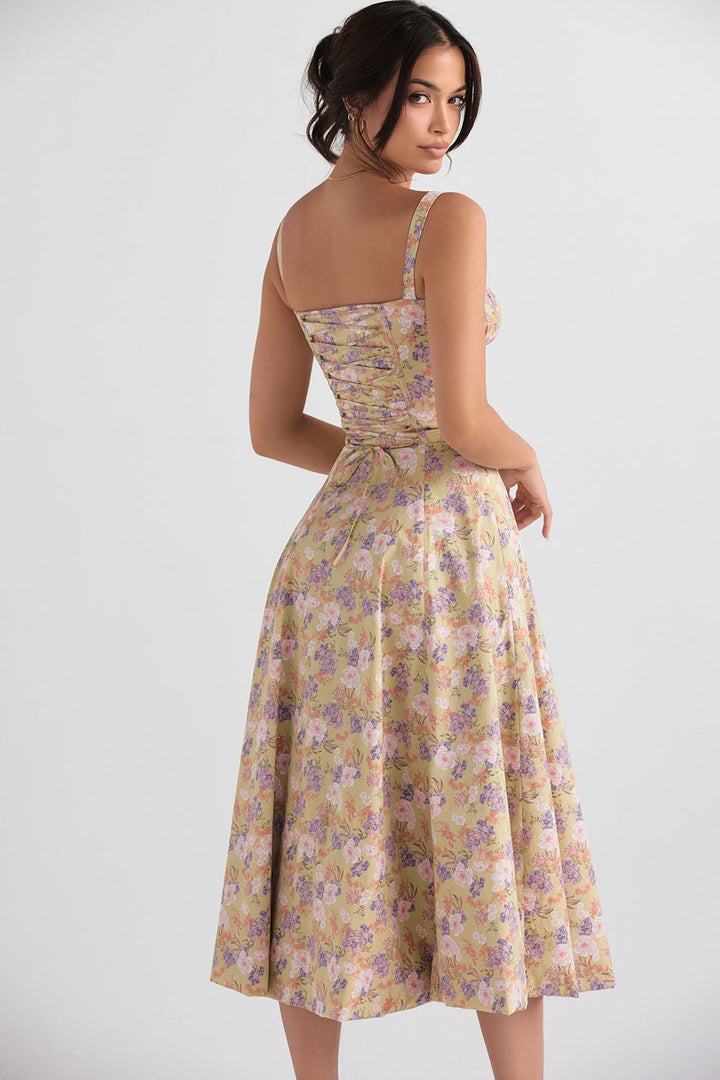 Yara — Floral Bustier Midi Dress for Women
