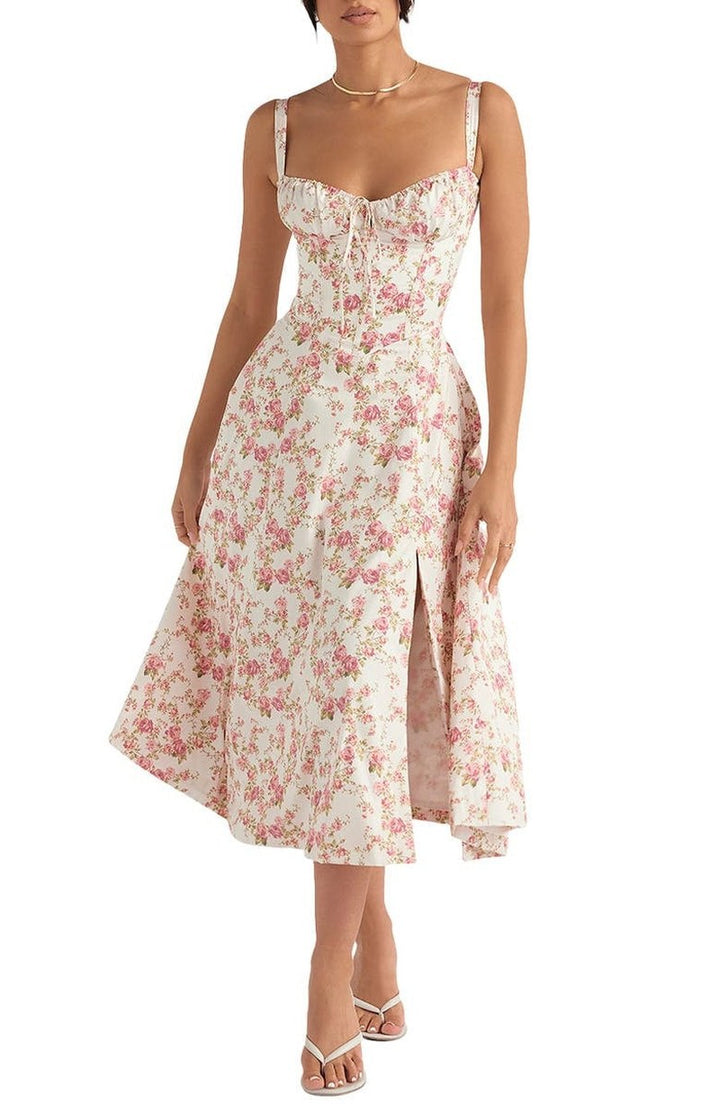 Yara — Floral Bustier Midi Dress for Women