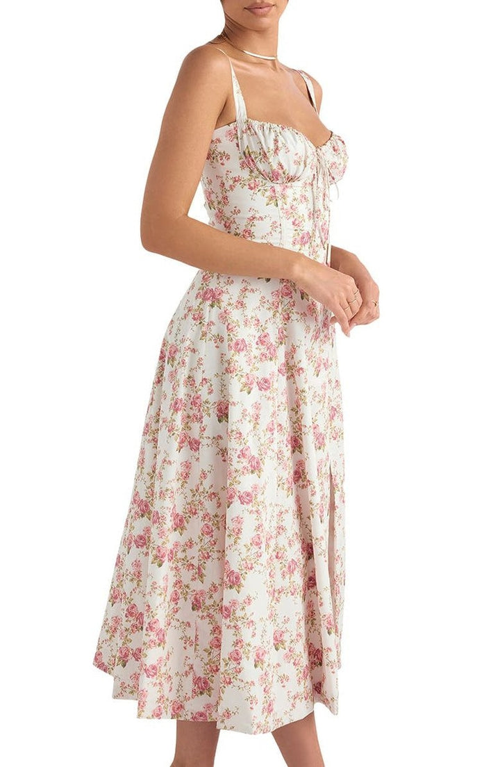 Yara — Floral Bustier Midi Dress for Women