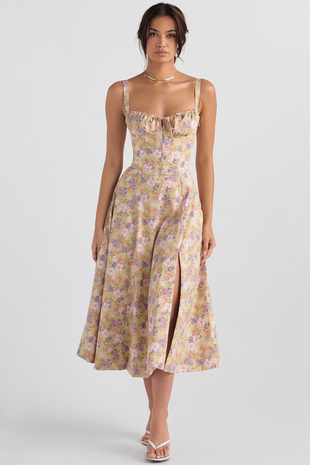 Yara — Floral Bustier Midi Dress for Women