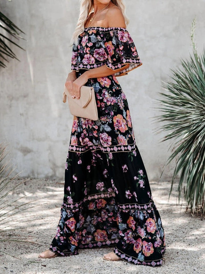 Kiara — Floral Linen Off Shoulder Maxi Dress for Women