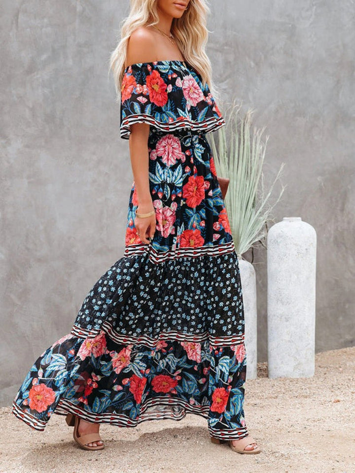 Kiara — Floral Linen Off Shoulder Maxi Dress for Women