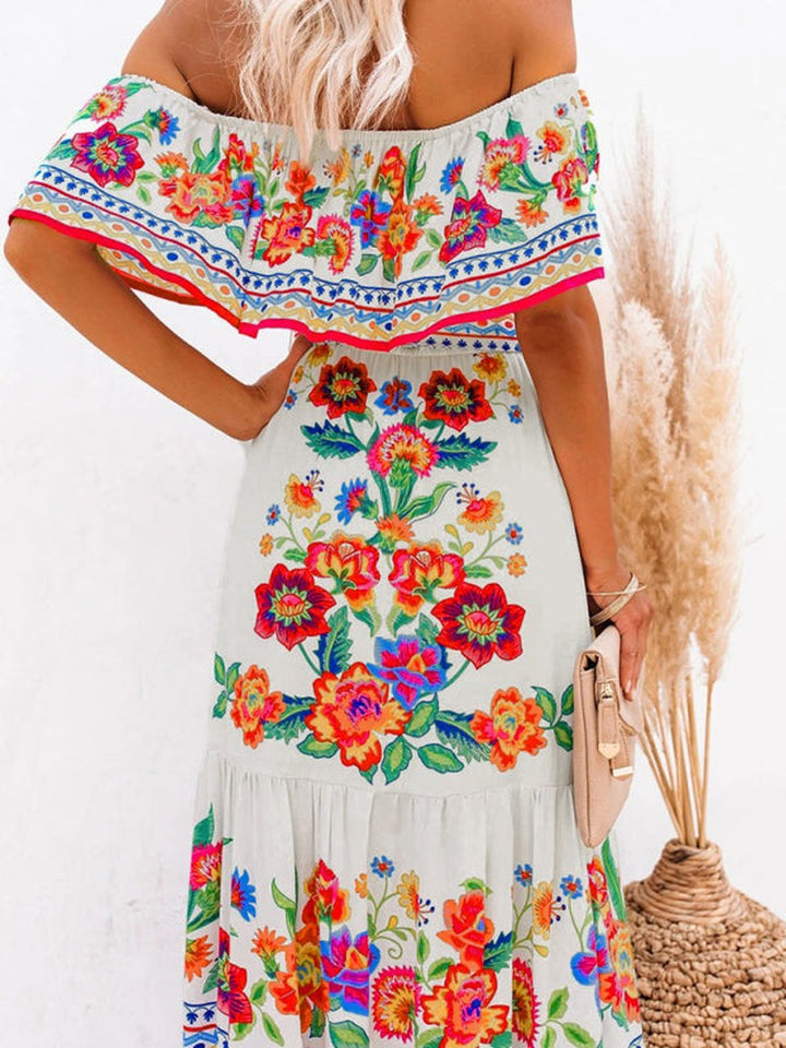 Kiara — Floral Linen Off Shoulder Maxi Dress for Women