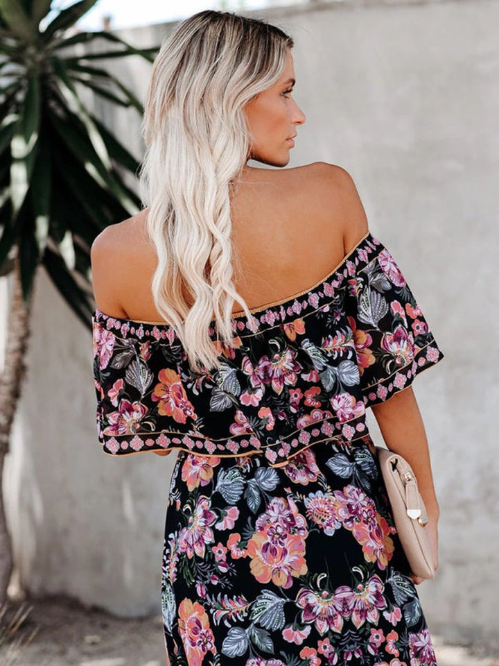 Kiara — Floral Linen Off Shoulder Maxi Dress for Women