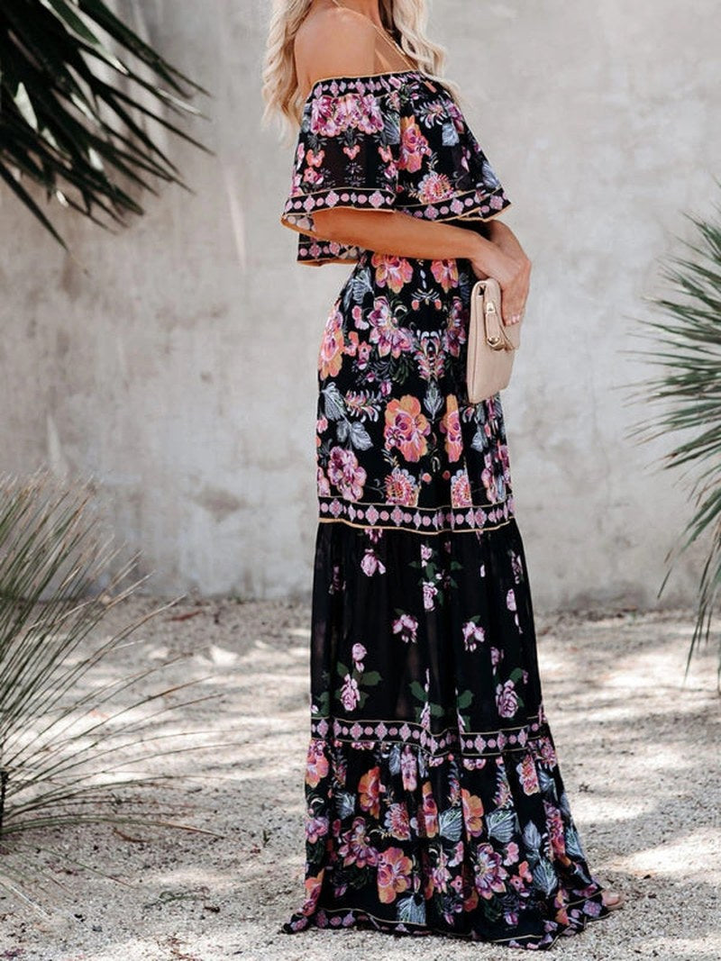 Kiara — Floral Linen Off Shoulder Maxi Dress for Women