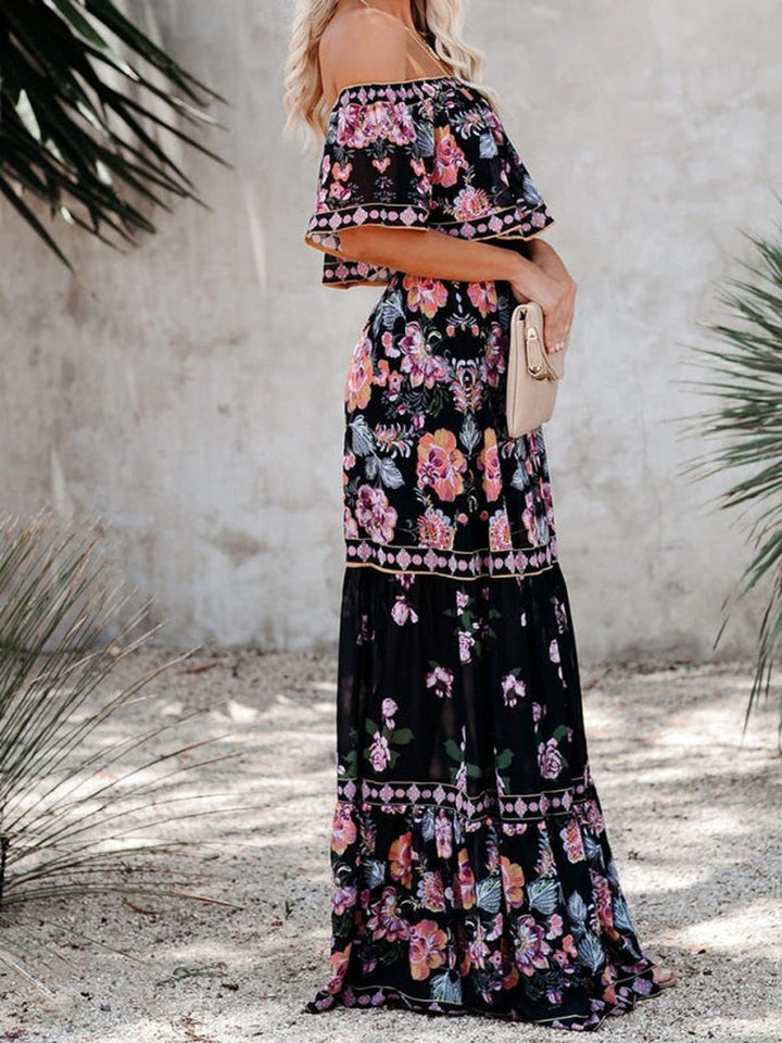 Kiara — Floral Linen Off Shoulder Maxi Dress for Women
