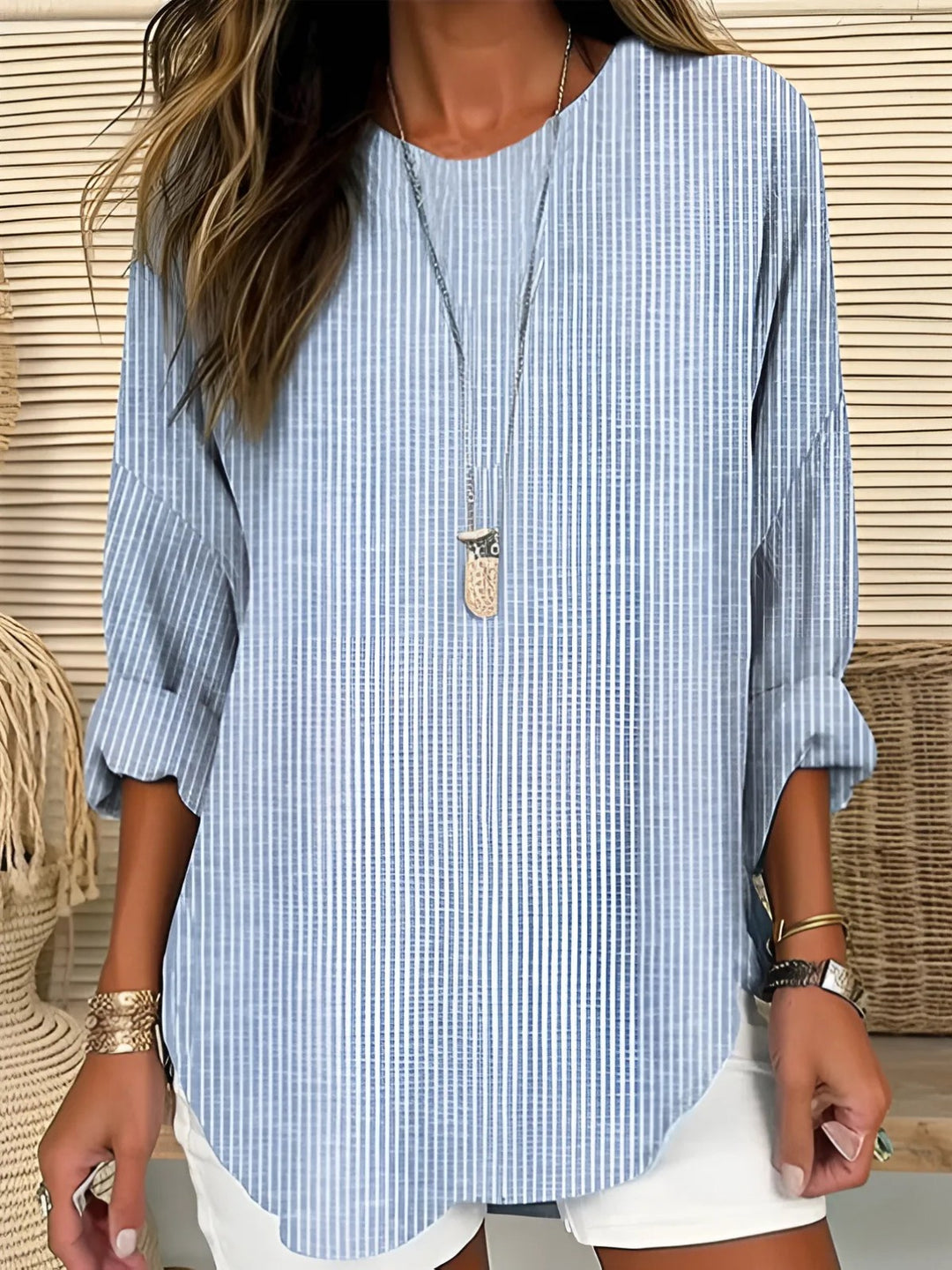 Striped Long Sleeve Blouse in blue
