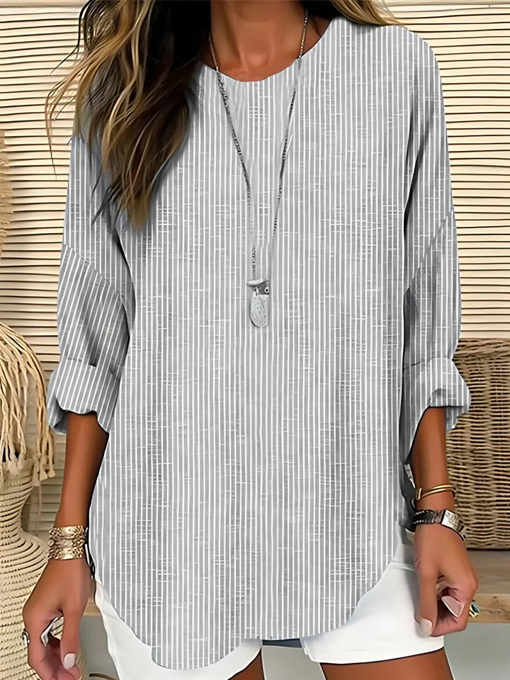 Striped Long Sleeve Blouse in grey