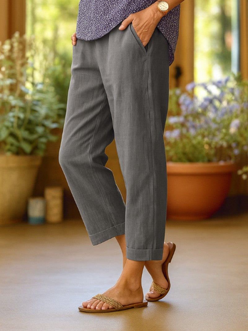 Tapered Cropped Linen Pants in grey