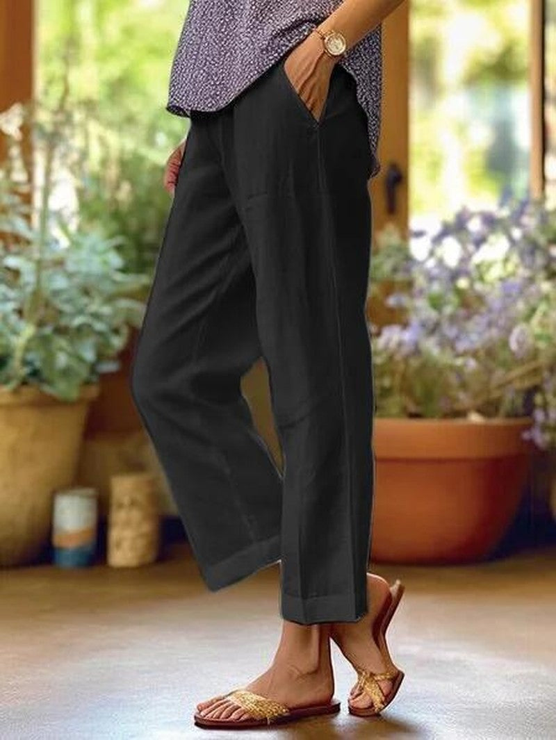 Tapered Cropped Linen Pants in black