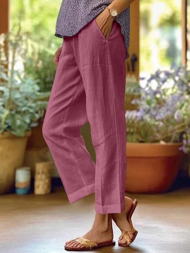 Tapered Cropped Linen Pants in mauve