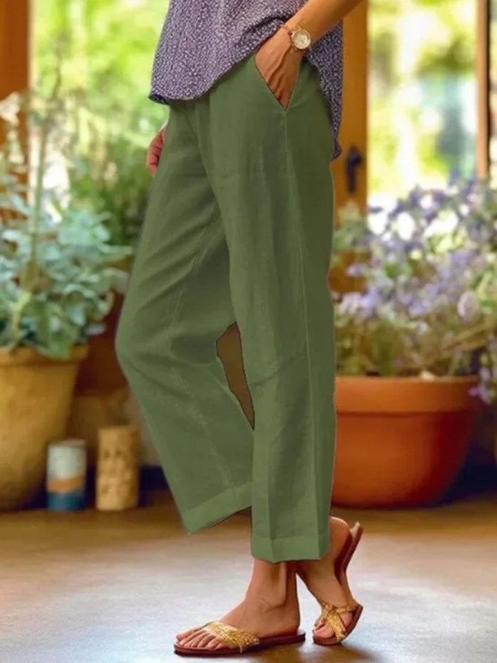 Tapered Cropped Linen Pants in green