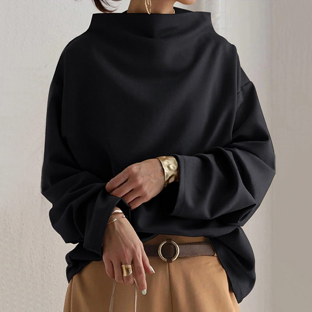 High Neck Top with Draped Neckline in black