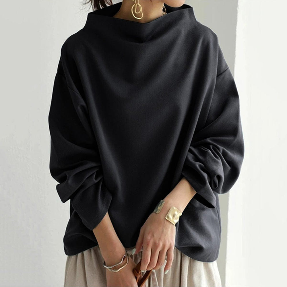 High Neck Top with Draped Neckline