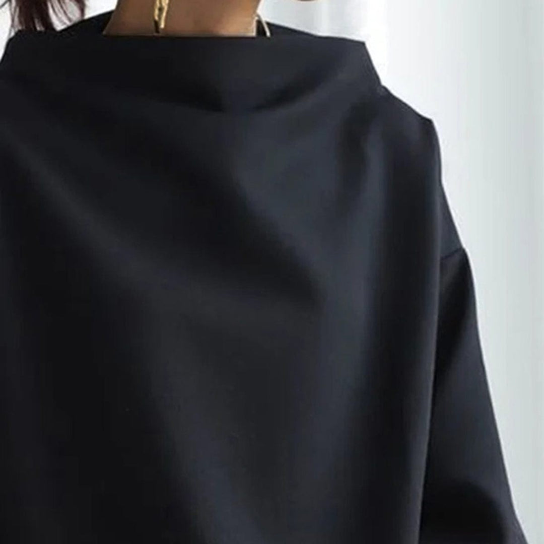 High Neck Top with Draped Neckline