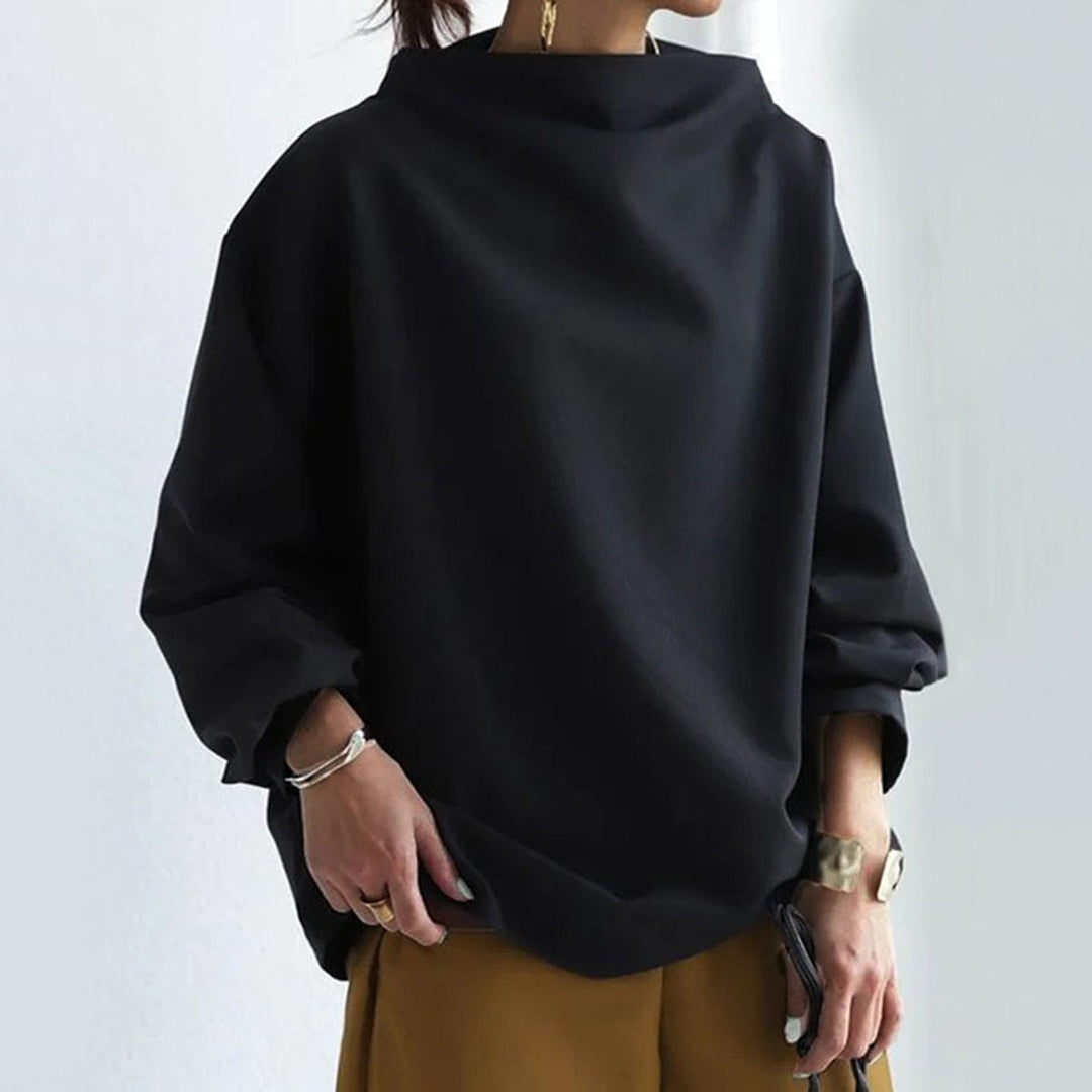 High Neck Top with Draped Neckline
