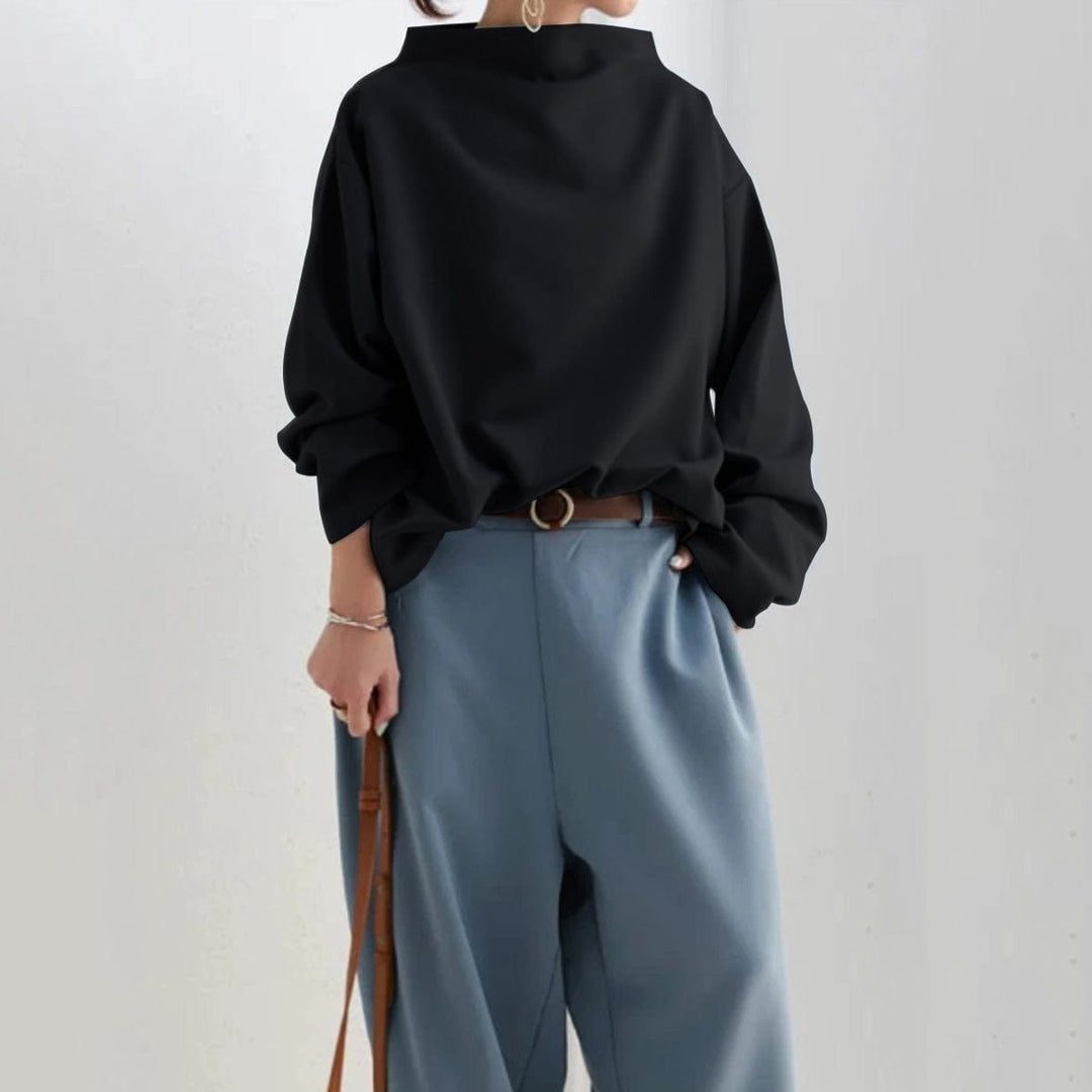 High Neck Top with Draped Neckline