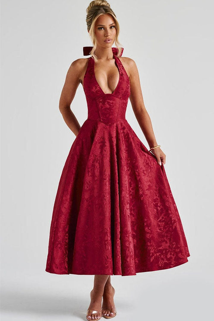 Harlow — Halter Neck Floral Midi Dress for Women