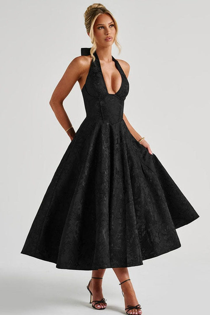 Harlow — Halter Neck Floral Midi Dress for Women