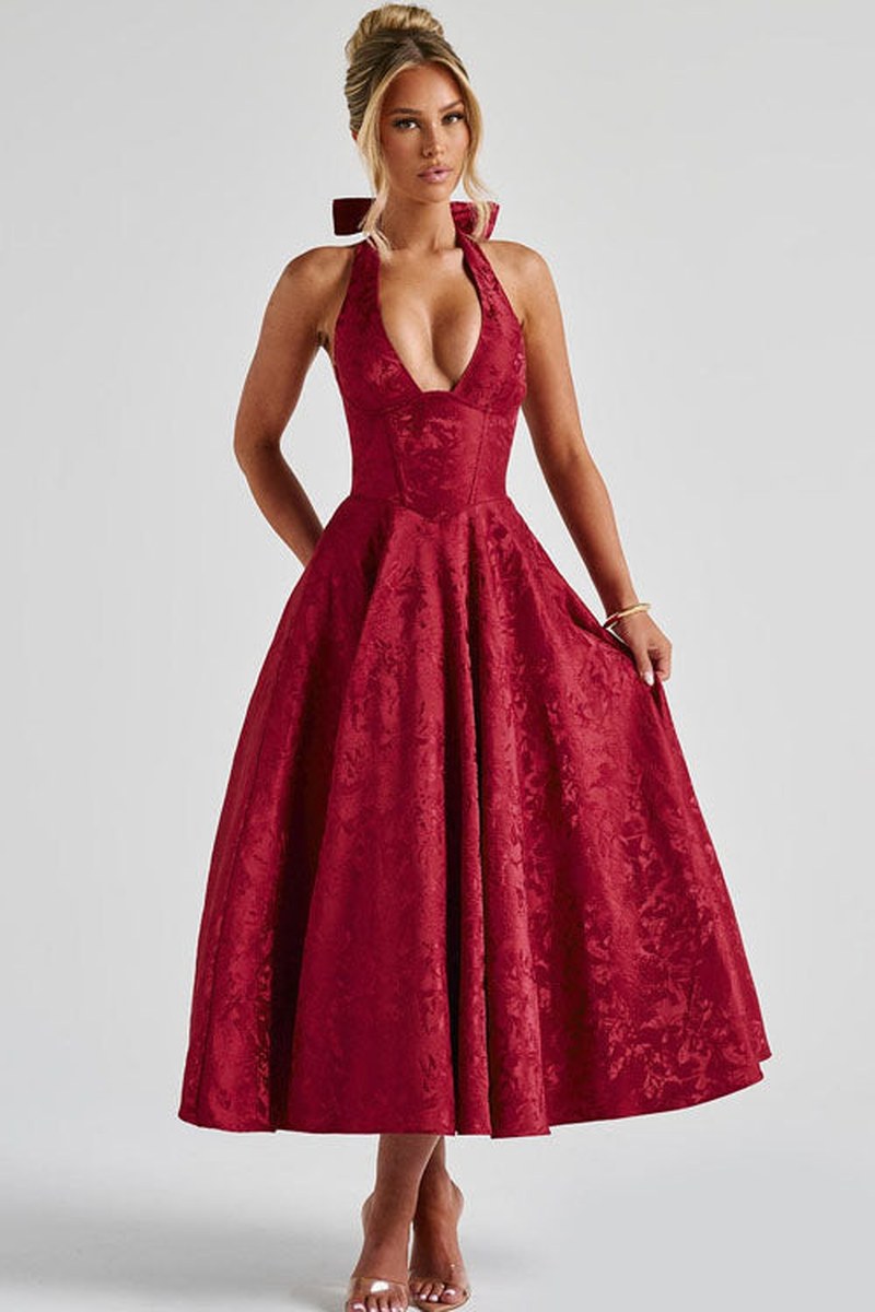 Harlow — Halter Neck Floral Midi Dress for Women