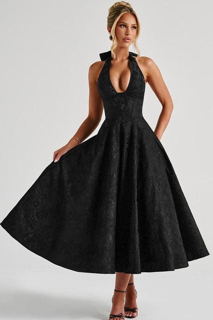 Harlow — Halter Neck Floral Midi Dress for Women