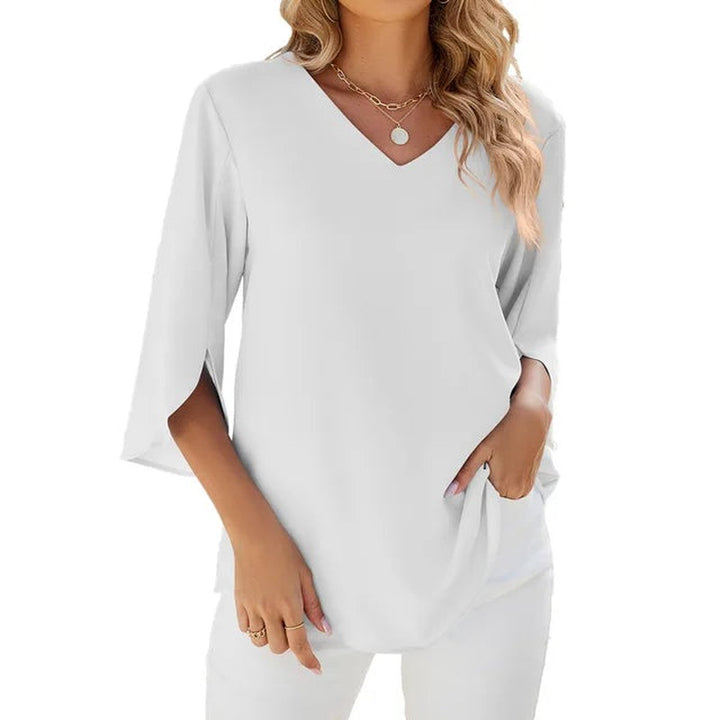 Relaxed V Neck Blouse for Summer in white