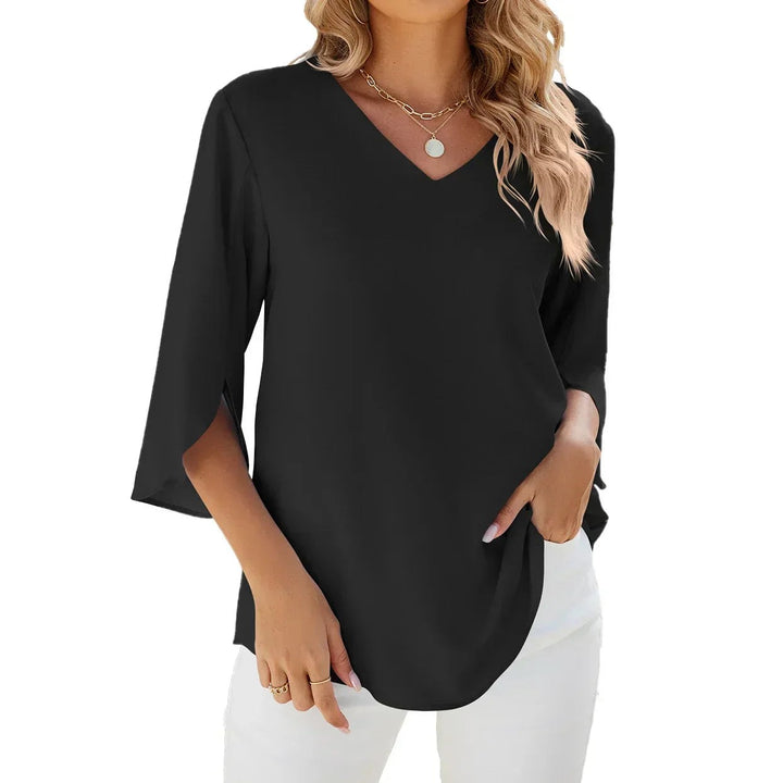 Relaxed V Neck Blouse for Summer in black