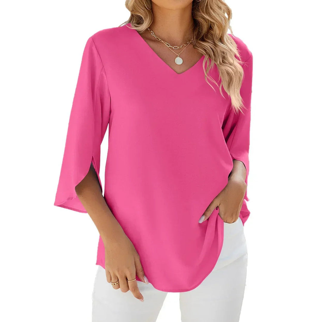 Relaxed V Neck Blouse for Summer in pink