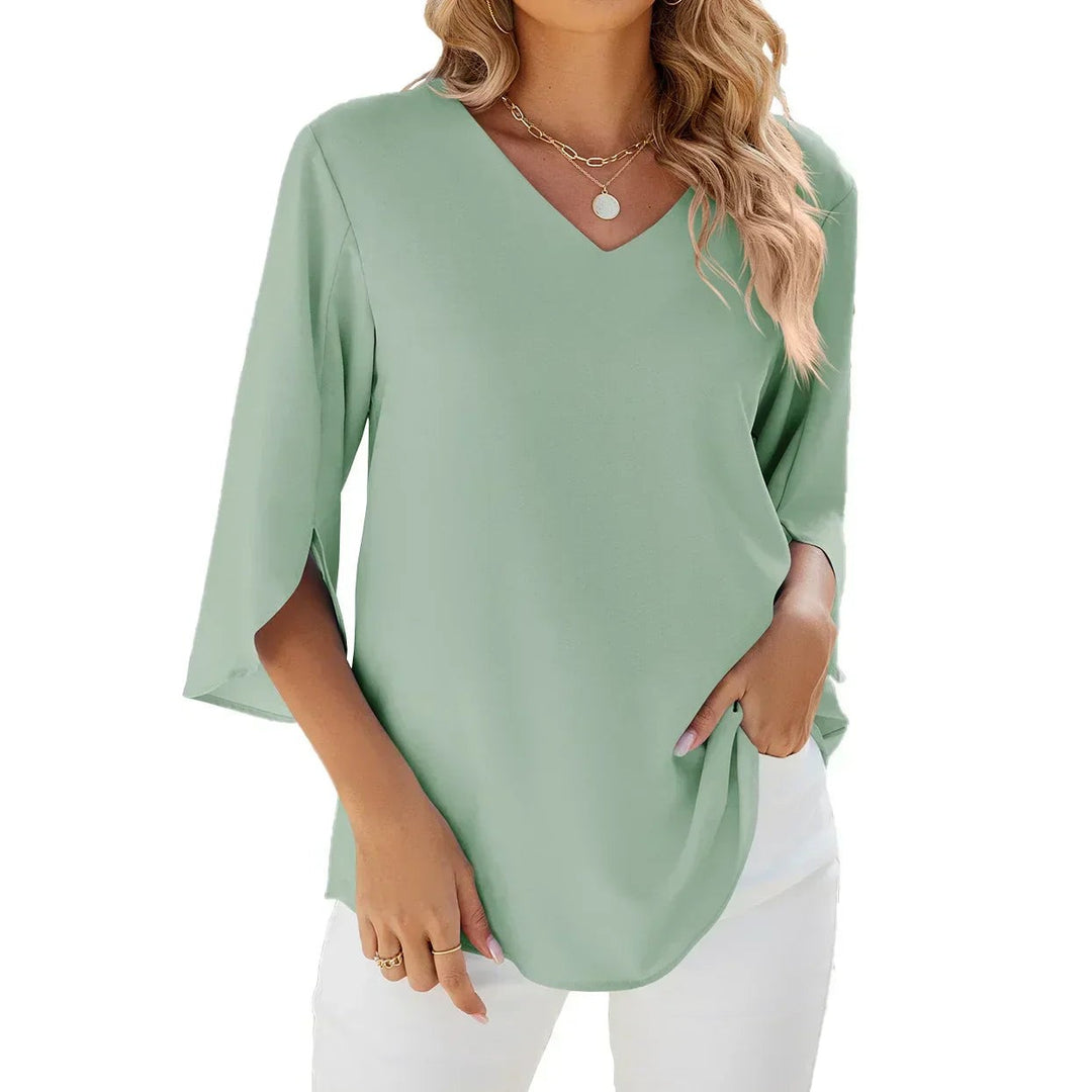Relaxed V Neck Blouse for Summer in green