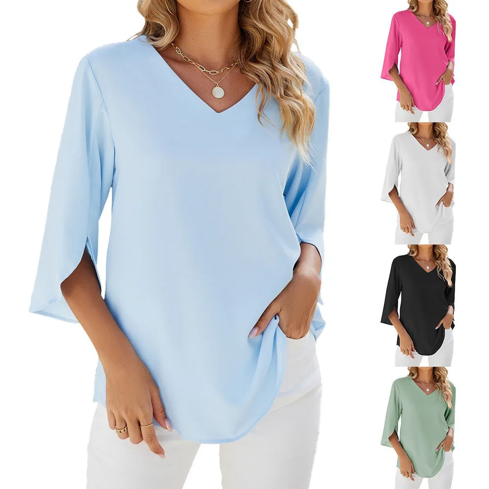Relaxed V Neck Blouse for Summer