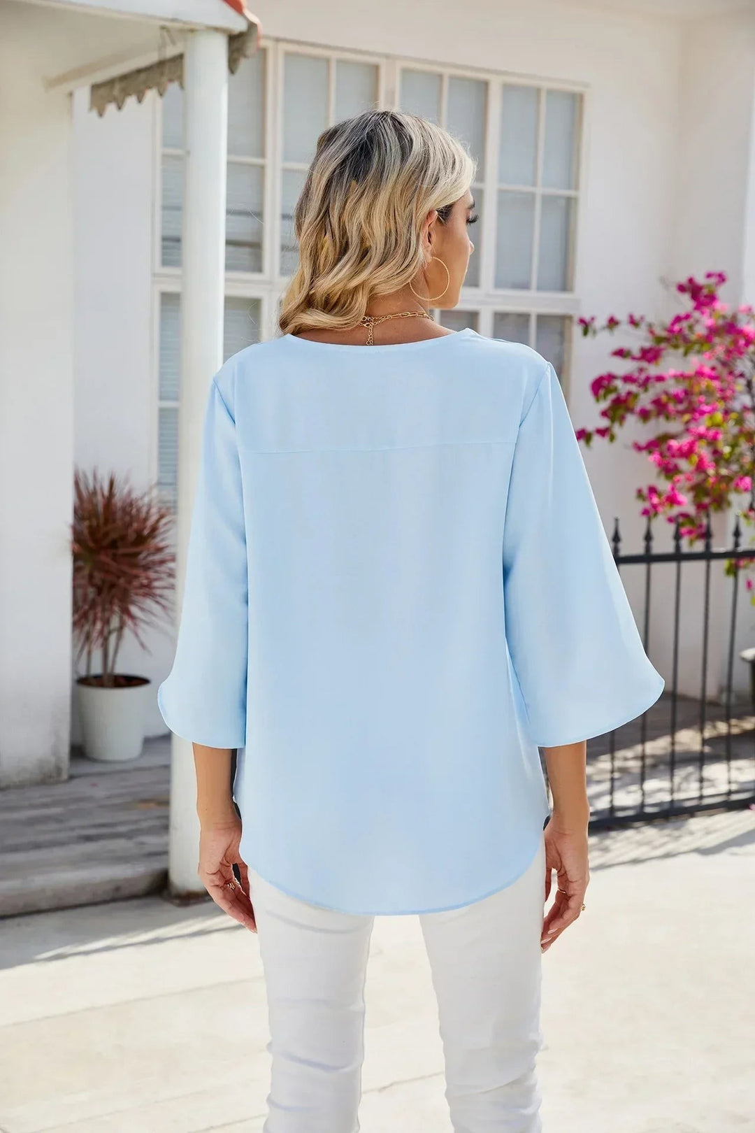 Relaxed V Neck Blouse for Summer