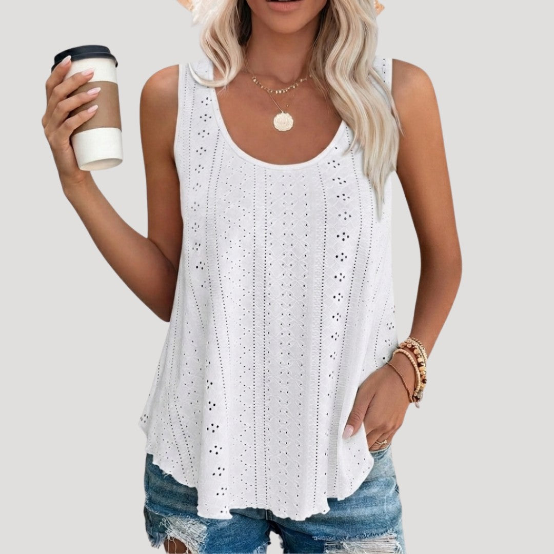 Eyelet Tank Top for Summer in white